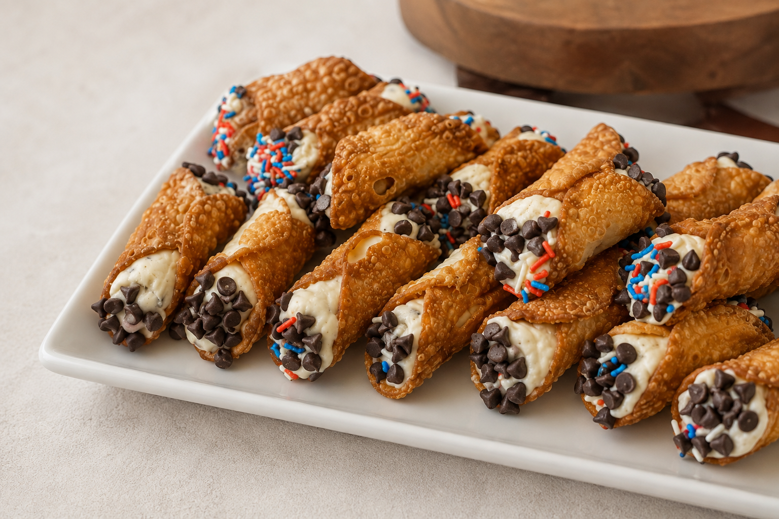 Mini cannolis with assorted toppings